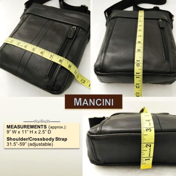 MANCINI Unisex Black Leather Vertical Messenger Bag Padded Shoulder Cros… - Picture 11 of 13